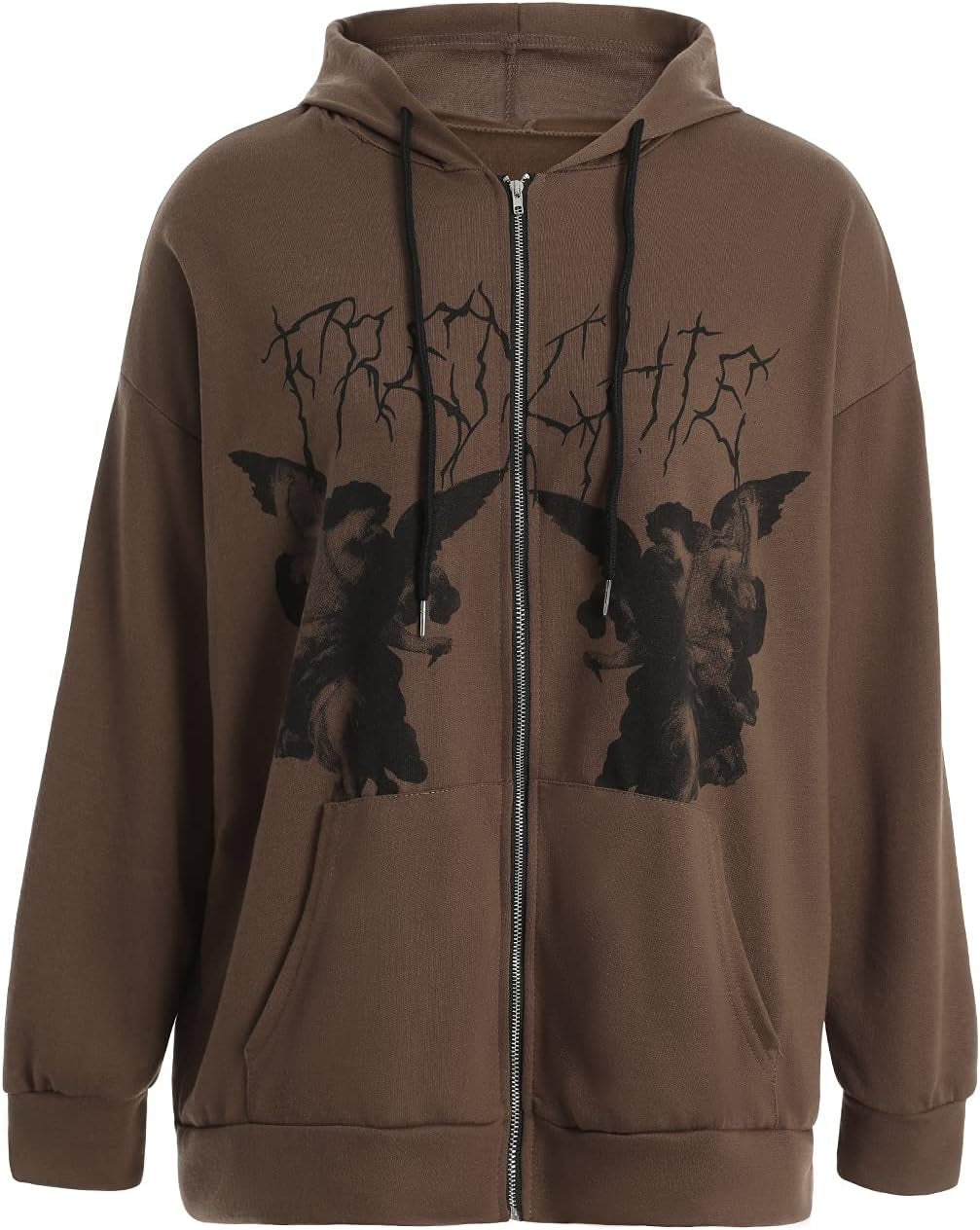 Women Man Goth Hoodie Sweatshirts Y2K Aesthetic Zip up Jacket 90S Long Sleeve Graphic Coat Couple Top Streetwear