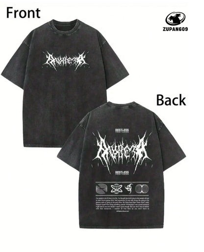 Graphic Oversized T-Shirt - Restless Horror Metal Logo Streetwear Tee