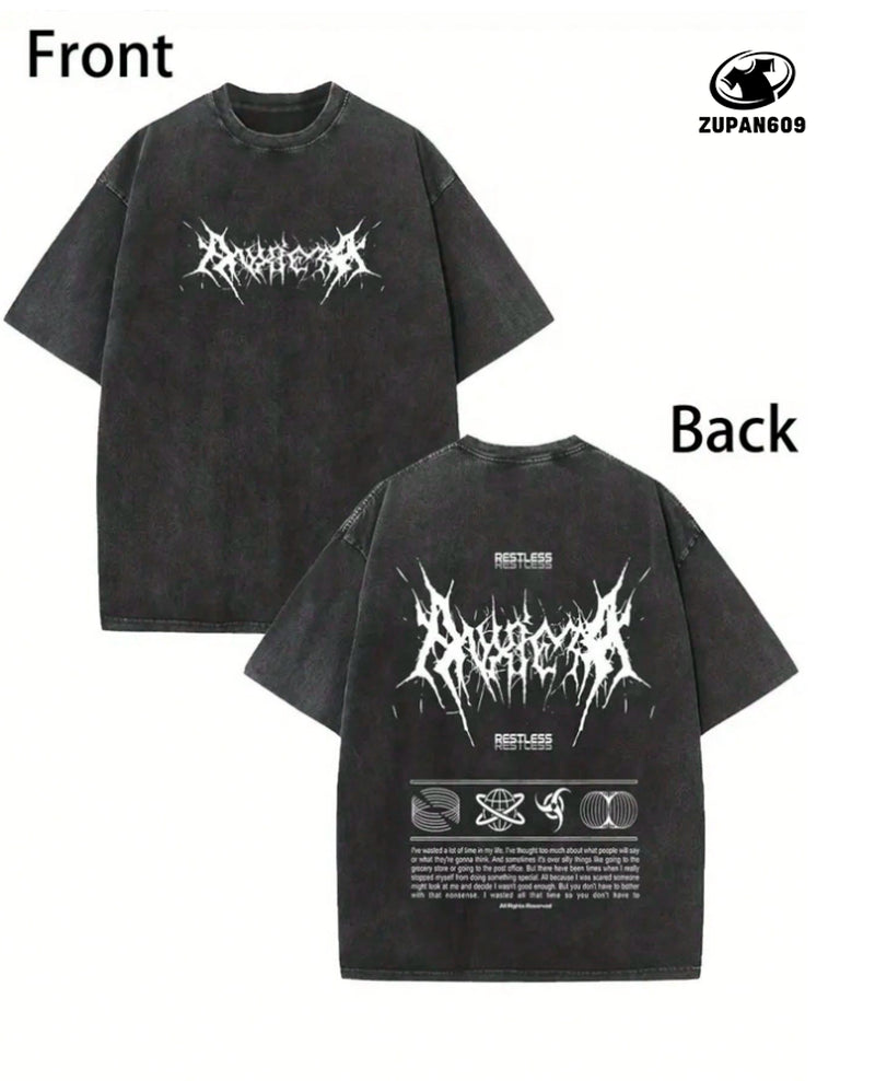 Graphic Oversized T-Shirt - Restless Horror Metal Logo Streetwear Tee