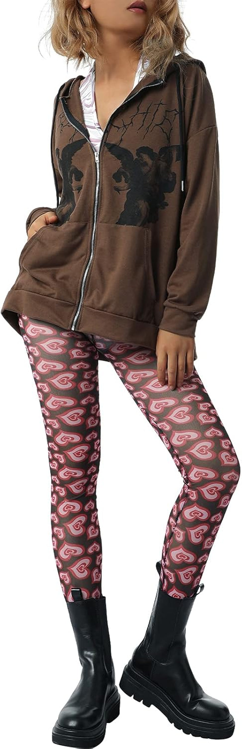 Women Man Goth Hoodie Sweatshirts Y2K Aesthetic Zip up Jacket 90S Long Sleeve Graphic Coat Couple Top Streetwear